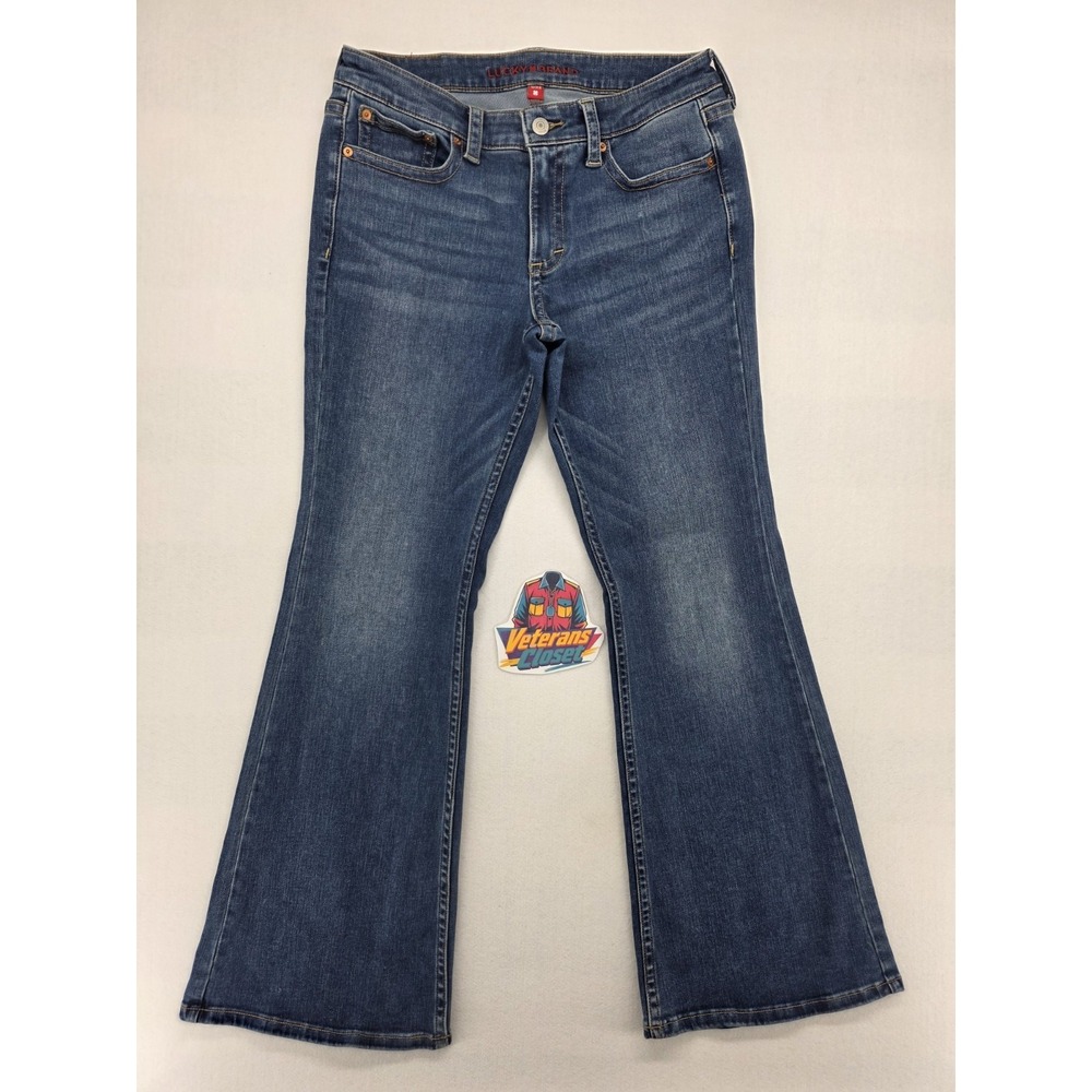 Lucky Brand Premium Jeans Womens 12 31x32 Low Rise Flare Y2K Blue Flap Pocket